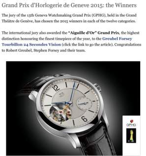 time and watches - Grand Prix d'Horlogerie de Geneve 2015: the Winners